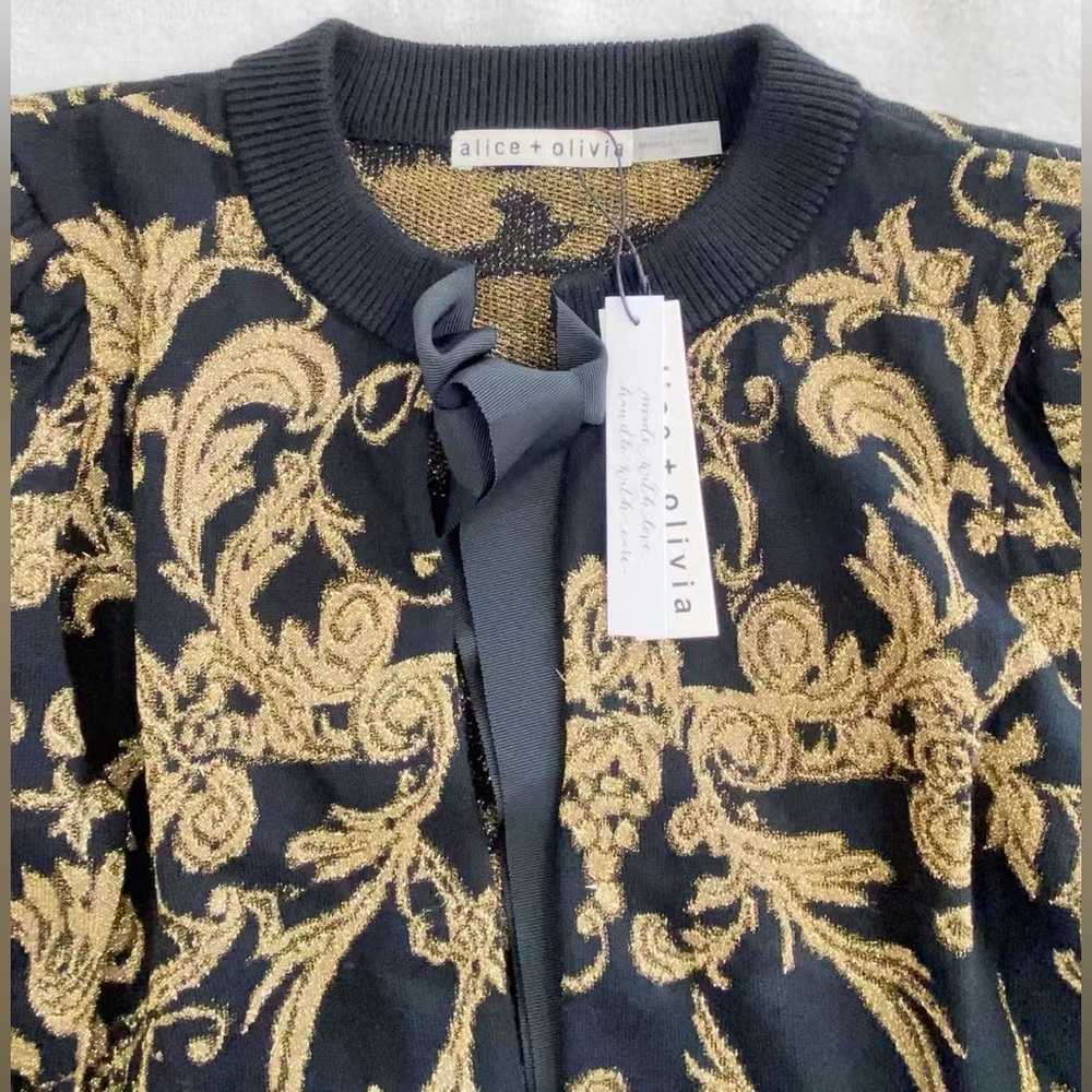 NWT $495 Alice + Olivia Kitty Jacquard Tie-Front Cardigan - Picture 6 of 7